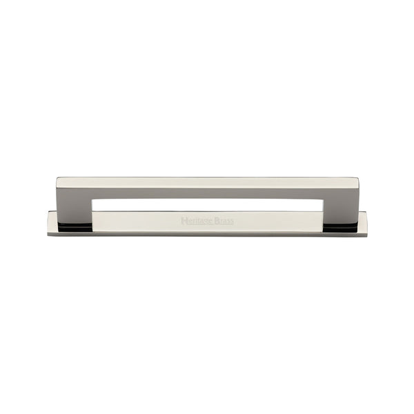 Heritage Brass Cabinet Pull Metro Design with Plate 96mm CTC Polished Nickel Finish - PL0337 96-PNF - Choice Handles