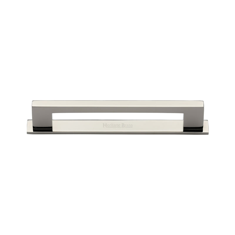 Heritage Brass Cabinet Pull Metro Design with Plate 96mm CTC Polished Nickel Finish - PL0337 96-PNF - Choice Handles