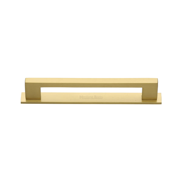 Heritage Brass Cabinet Pull Metro Design with Plate 96mm CTC Satin Brass Finish - PL0337 96-SB - Choice Handles