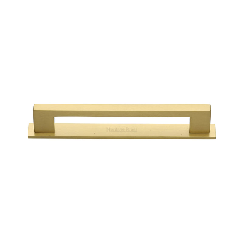 Heritage Brass Cabinet Pull Metro Design with Plate 96mm CTC Satin Brass Finish - PL0337 96-SB - Choice Handles