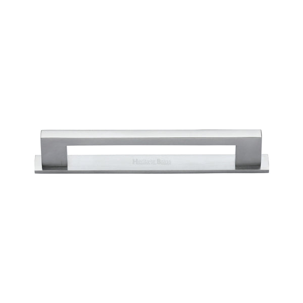 Heritage Brass Cabinet Pull Metro Design with Plate 96mm CTC Satin Chrome Finish - PL0337 96-SC - Choice Handles