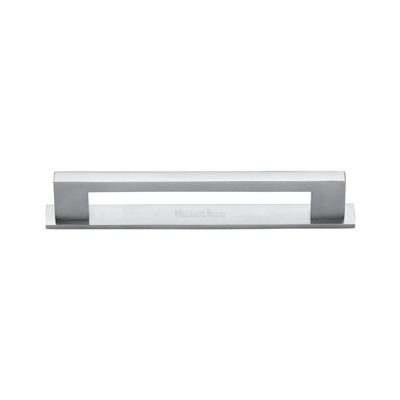 Heritage Brass Cabinet Pull Metro Design with Plate 96mm CTC Satin Chrome Finish - PL0337 96-SC - Choice Handles