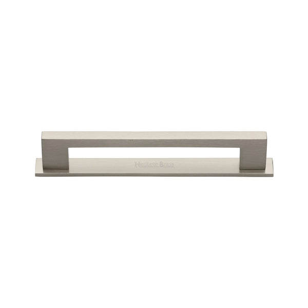 Heritage Brass Cabinet Pull Metro Design with Plate 96mm CTC Satin Nickel Finish - PL0337 96-SN - Choice Handles