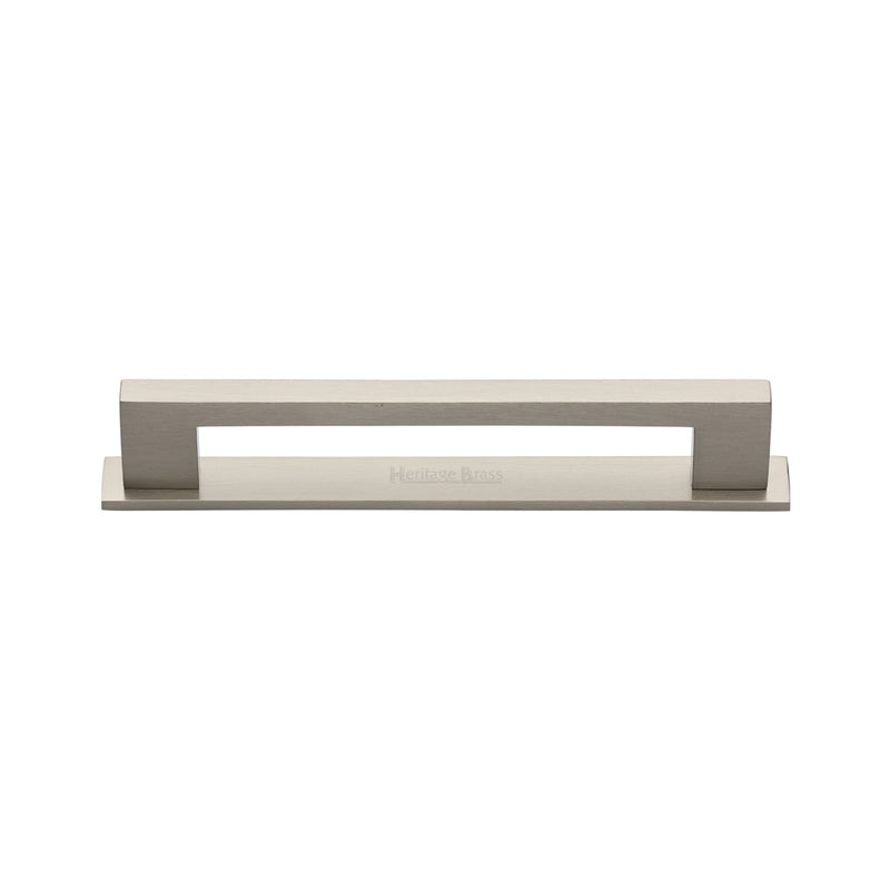 Heritage Brass Cabinet Pull Metro Design with Plate 96mm CTC Satin Nickel Finish - PL0337 96-SN - Choice Handles