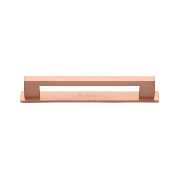 Heritage Brass Cabinet Pull Metro Design with Plate 96mm CTC Satin Rose Gold Finish - PL0337 96-SRG - Choice Handles