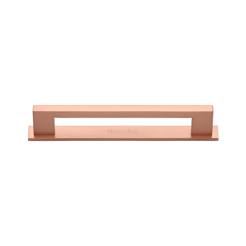 Heritage Brass Cabinet Pull Metro Design with Plate 96mm CTC Satin Rose Gold Finish - PL0337 96-SRG - Choice Handles
