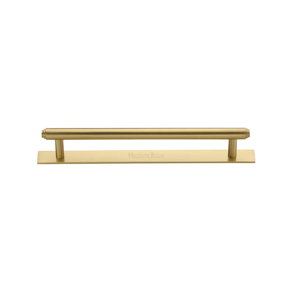 Heritage Brass Cabinet Pull Step Design with Plate 128mm CTC Satin Brass Finish - PL4410 128-SB - Choice Handles