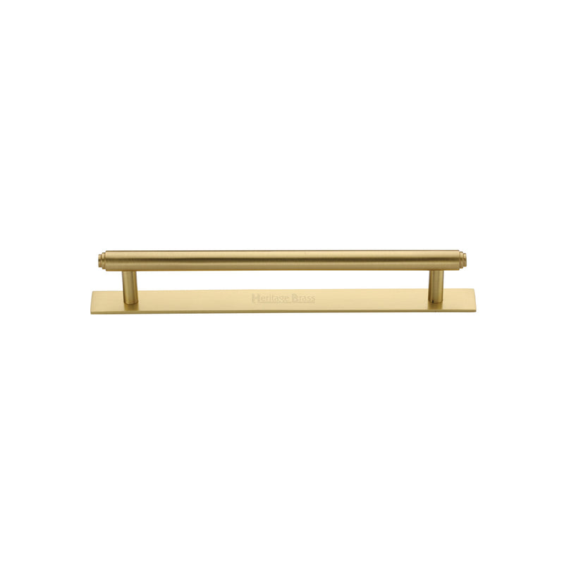 Heritage Brass Cabinet Pull Step Design with Plate 96mm CTC Satin Brass Finish - PL4410 96-SB - Choice Handles