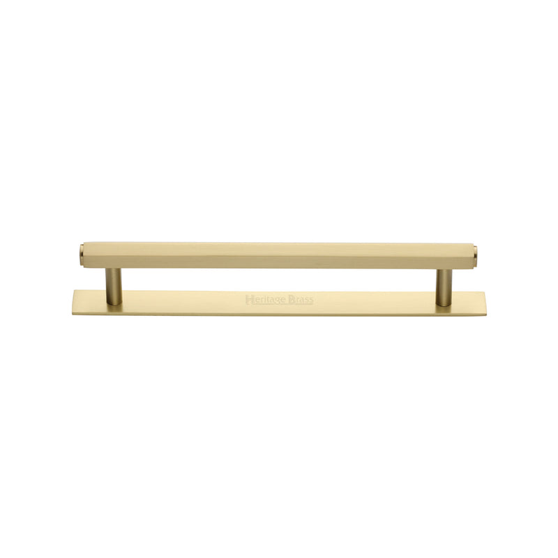 Heritage Brass Cabinet Pull Hexagonal Design with Plate 128mm CTC Satin Brass Finish - PL4422 128-SB - Choice Handles