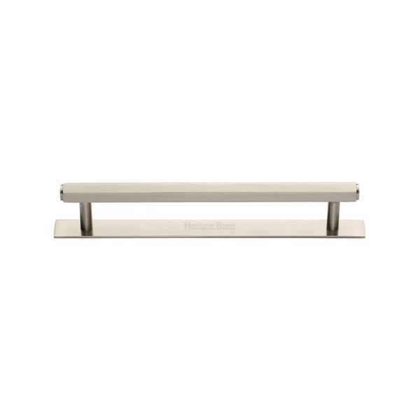 Heritage Brass Cabinet Pull Hexagonal Design with Plate 128mm CTC Satin Nickel Finish - PL4422 128-SN - Choice Handles