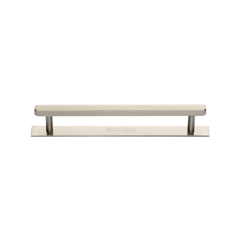 Heritage Brass Cabinet Pull Hexagonal Design with Plate 128mm CTC Satin Nickel Finish - PL4422 128-SN - Choice Handles
