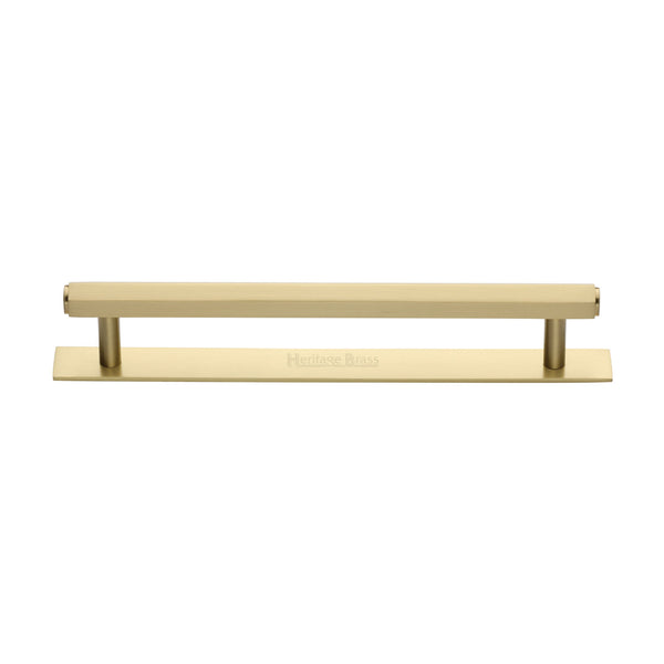 Heritage Brass Cabinet Pull Hexagonal Design with Plate 160mm CTC Satin Brass Finish - PL4422 160-SB - Choice Handles