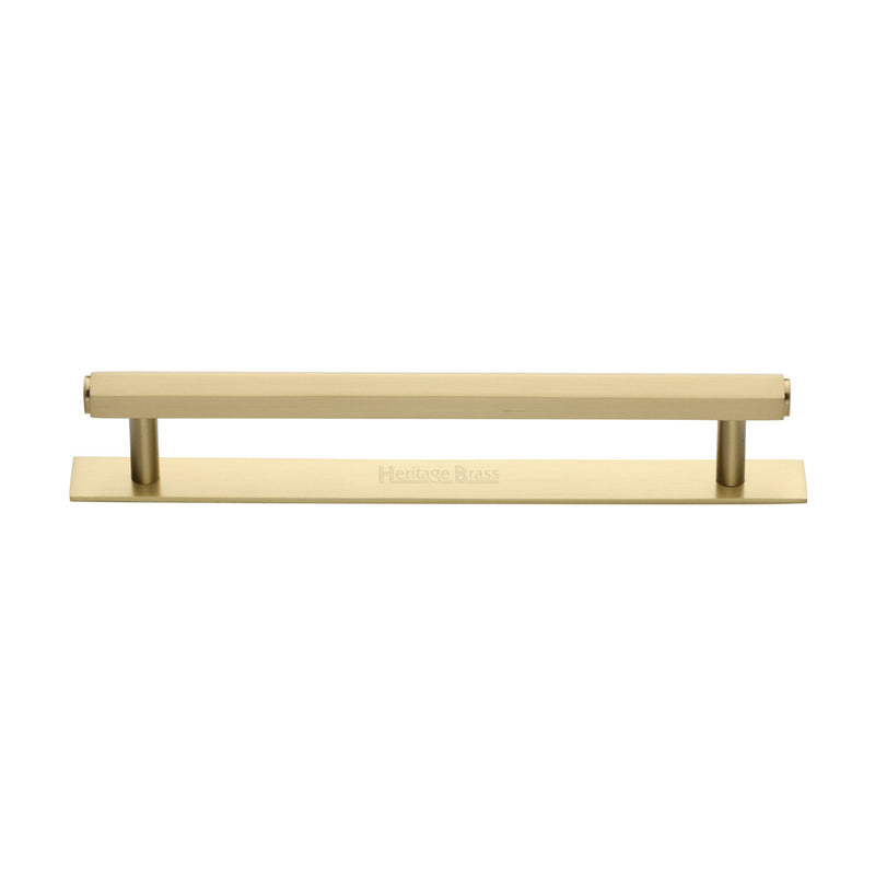 Heritage Brass Cabinet Pull Hexagonal Design with Plate 160mm CTC Satin Brass Finish - PL4422 160-SB - Choice Handles