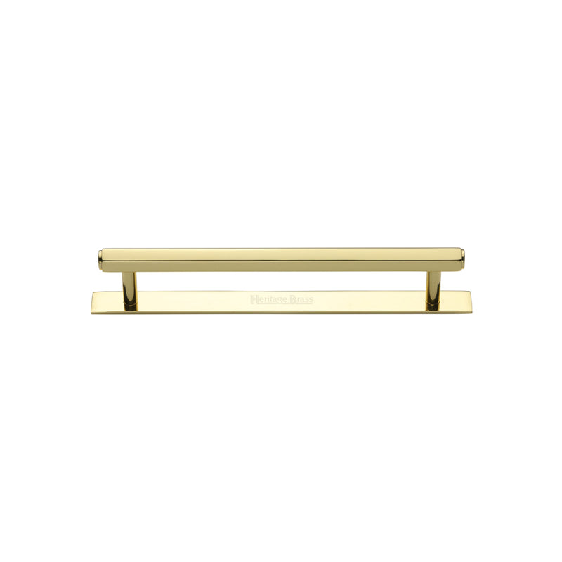 Heritage Brass Cabinet Pull Hexagonal Design with Plate 96mm CTC Polished Brass Finish - PL4422 96-PB - Choice Handles