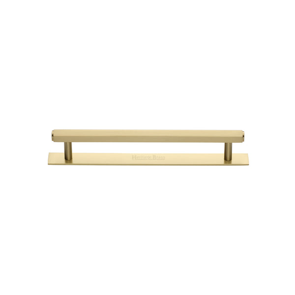 Heritage Brass Cabinet Pull Hexagonal Design with Plate 96mm CTC Satin Brass Finish - PL4422 96-SB - Choice Handles