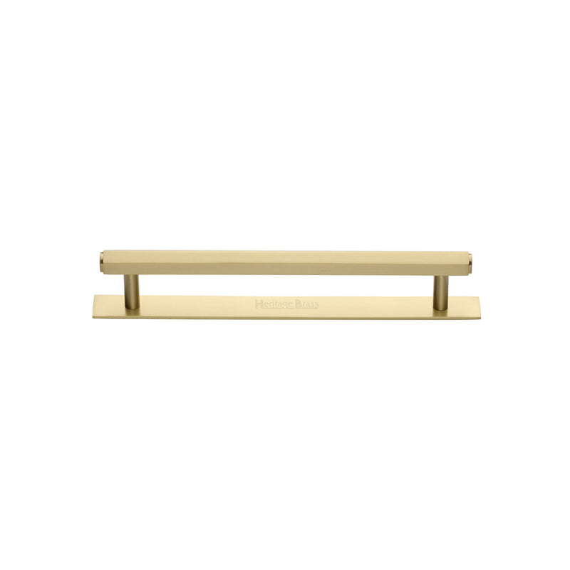 Heritage Brass Cabinet Pull Hexagonal Design with Plate 96mm CTC Satin Brass Finish - PL4422 96-SB - Choice Handles