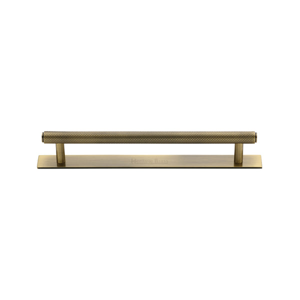 Heritage Brass Cabinet Pull Knurled Design with Plate 128mm CTC Antique Brass Finish - PL4458 128-AT - Choice Handles