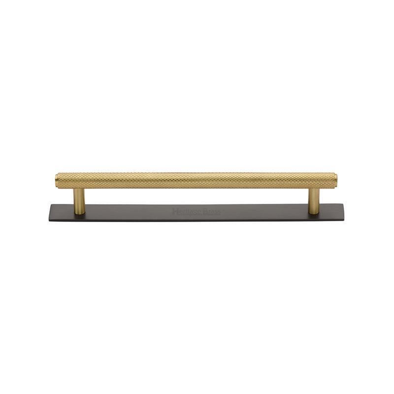 Heritage Brass Cabinet Pull Knurled Design with Plate 128mm CTC Matt Bronze/Satin Brass Finish - PL4458 128-BSB - Choice Handles