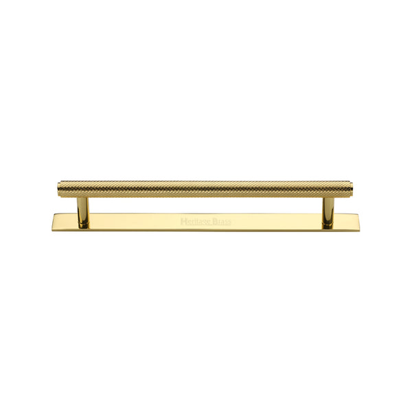 Heritage Brass Cabinet Pull Knurled Design with Plate 128mm CTC Polished Brass Finish - PL4458 128-PB - Choice Handles