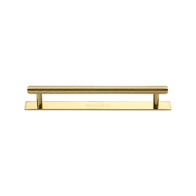 Heritage Brass Cabinet Pull Knurled Design with Plate 128mm CTC Polished Brass Finish - PL4458 128-PB - Choice Handles