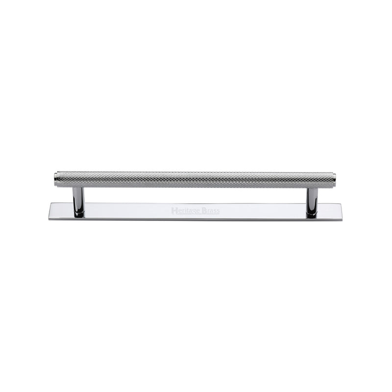 Heritage Brass Cabinet Pull Knurled Design with Plate 128mm CTC Polished Chrome Finish - PL4458 128-PC - Choice Handles