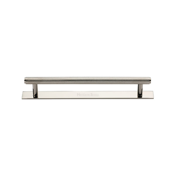 Heritage Brass Cabinet Pull Knurled Design with Plate 128mm CTC Polished Nickel Finish - PL4458 128-PNF - Choice Handles