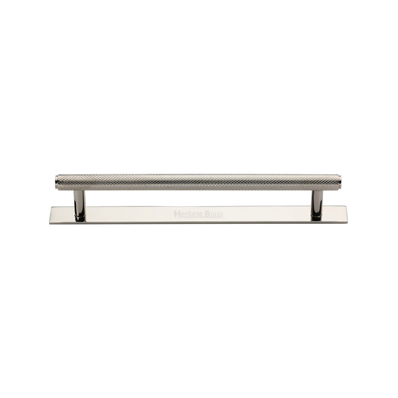 Heritage Brass Cabinet Pull Knurled Design with Plate 128mm CTC Polished Nickel Finish - PL4458 128-PNF - Choice Handles