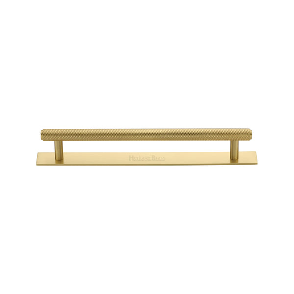 Heritage Brass Cabinet Pull Knurled Design with Plate 128mm CTC Satin Brass Finish - PL4458 128-SB - Choice Handles