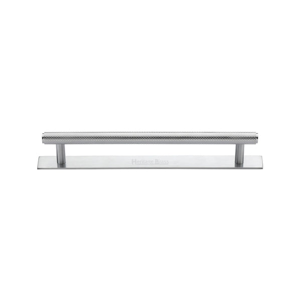 Heritage Brass Cabinet Pull Knurled Design with Plate 128mm CTC Satin Chrome Finish - PL4458 128-SC - Choice Handles