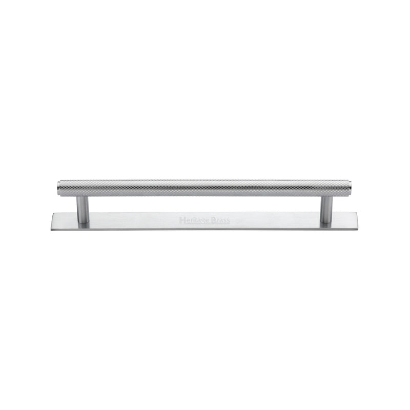 Heritage Brass Cabinet Pull Knurled Design with Plate 128mm CTC Satin Chrome Finish - PL4458 128-SC - Choice Handles