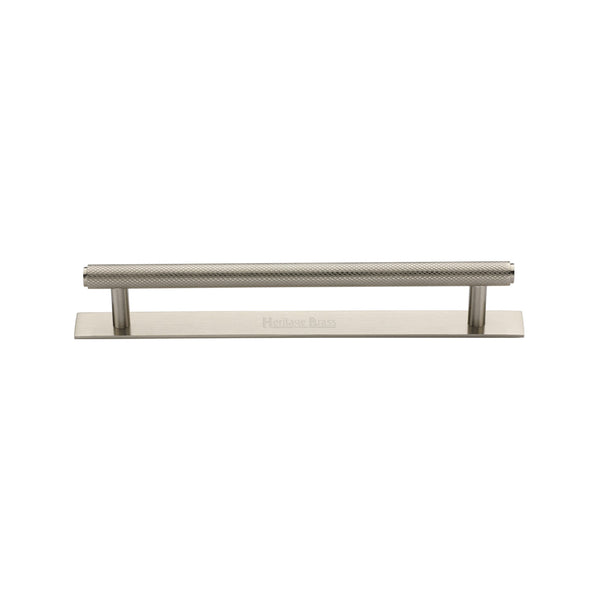 Heritage Brass Cabinet Pull Knurled Design with Plate 128mm CTC Satin Nickel Finish - PL4458 128-SN - Choice Handles