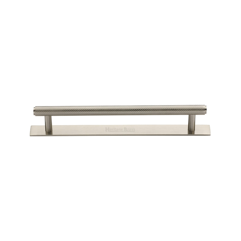 Heritage Brass Cabinet Pull Knurled Design with Plate 128mm CTC Satin Nickel Finish - PL4458 128-SN - Choice Handles