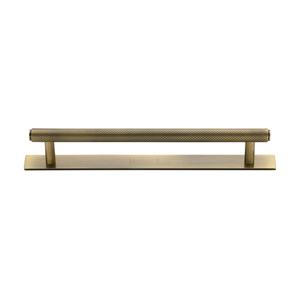 Heritage Brass Cabinet Pull Knurled Design with Plate 160mm CTC Antique Brass Finish - PL4458 160-AT