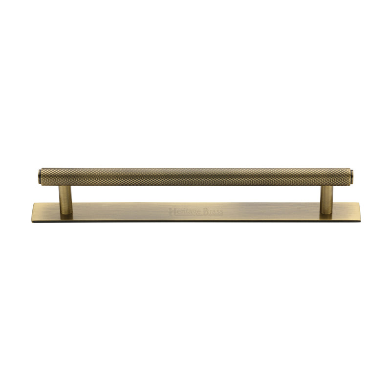 Heritage Brass Cabinet Pull Knurled Design with Plate 160mm CTC Antique Brass Finish - PL4458 160-AT