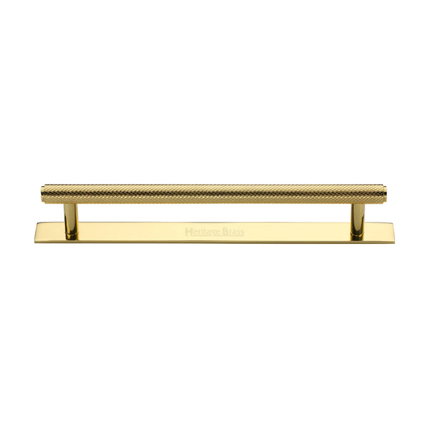 Heritage Brass Cabinet Pull Knurled Design with Plate 160mm CTC Polished Brass Finish - PL4458 160-PB - Choice Handles