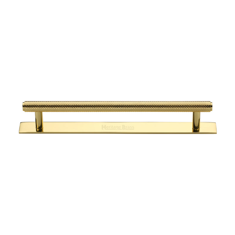 Heritage Brass Cabinet Pull Knurled Design with Plate 160mm CTC Polished Brass Finish - PL4458 160-PB - Choice Handles