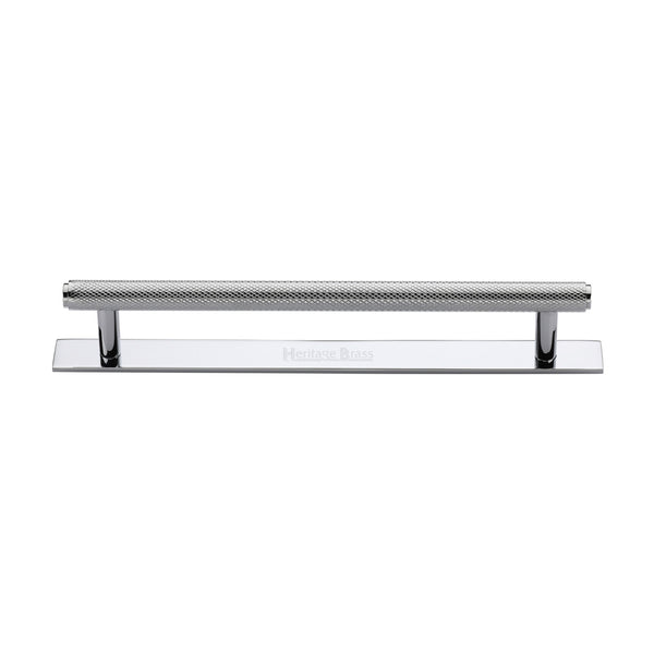 Heritage Brass Cabinet Pull Knurled Design with Plate 160mm CTC Polished Chrome Finish - PL4458 160-PC - Choice Handles
