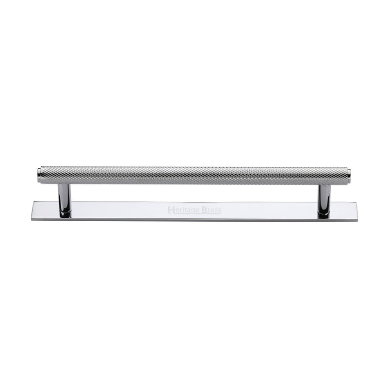 Heritage Brass Cabinet Pull Knurled Design with Plate 160mm CTC Polished Chrome Finish - PL4458 160-PC - Choice Handles