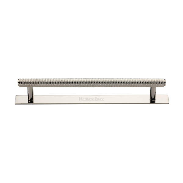 Heritage Brass Cabinet Pull Knurled Design with Plate 160mm CTC Polished Nickel Finish - PL4458 160-PNF - Choice Handles