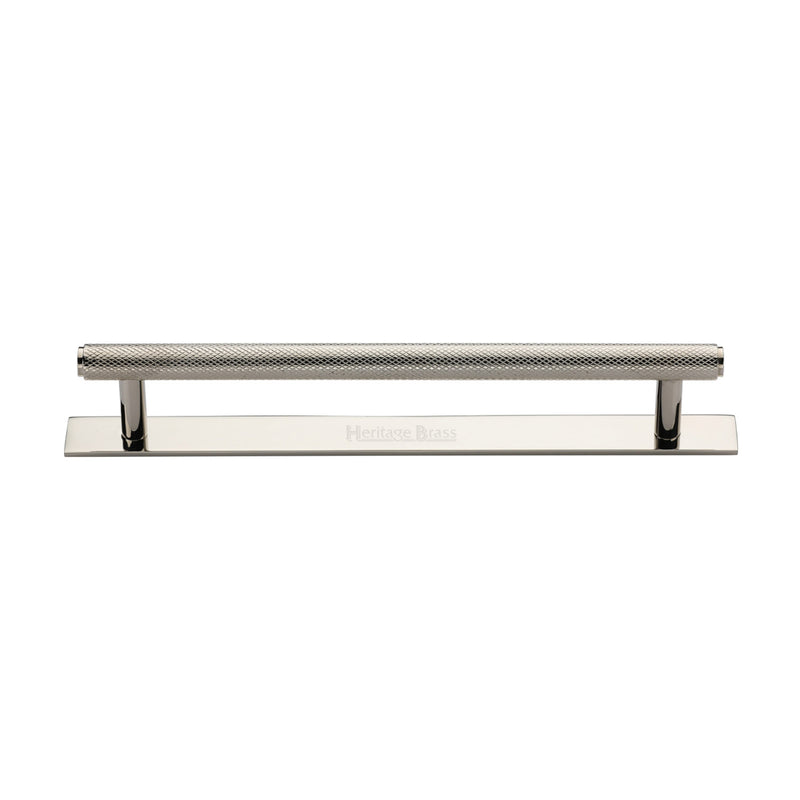Heritage Brass Cabinet Pull Knurled Design with Plate 160mm CTC Polished Nickel Finish - PL4458 160-PNF - Choice Handles