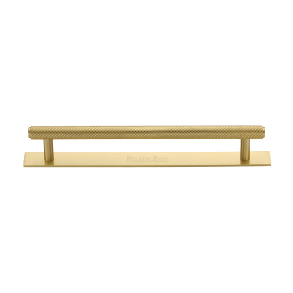 Heritage Brass Cabinet Pull Knurled Design with Plate 160mm CTC Satin Brass Finish - PL4458 160-SB - Choice Handles