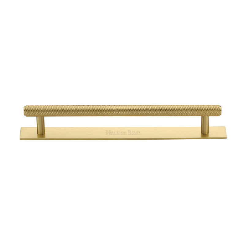 Heritage Brass Cabinet Pull Knurled Design with Plate 160mm CTC Satin Brass Finish - PL4458 160-SB - Choice Handles