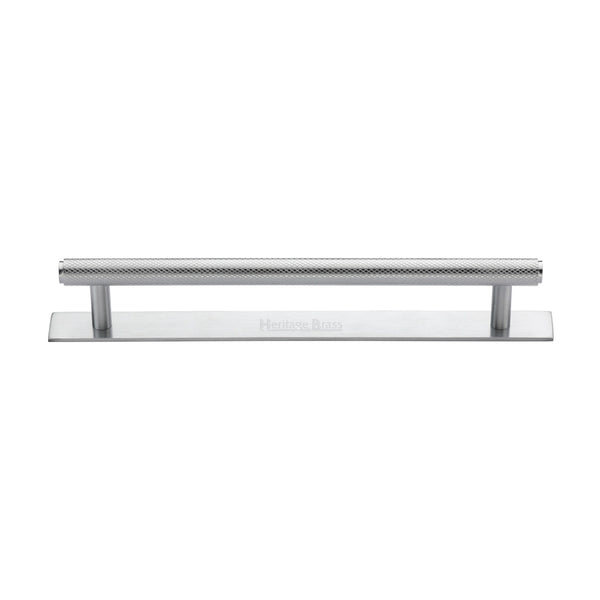 Heritage Brass Cabinet Pull Knurled Design with Plate 160mm CTC Satin Chrome Finish - PL4458 160-SC - Choice Handles