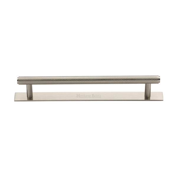 Heritage Brass Cabinet Pull Knurled Design with Plate 160mm CTC Satin Nickel Finish - PL4458 160-SN - Choice Handles