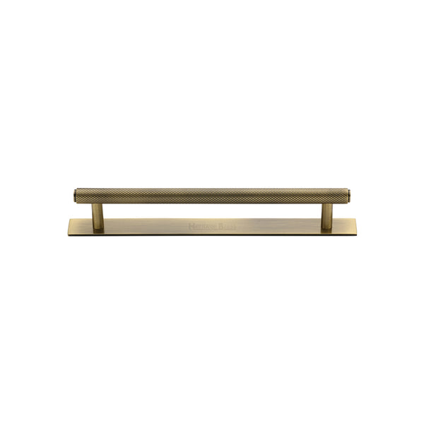 Heritage Brass Cabinet Pull Knurled Design with Plate 96mm CTC Antique Brass Finish - PL4458 96-AT - Choice Handles