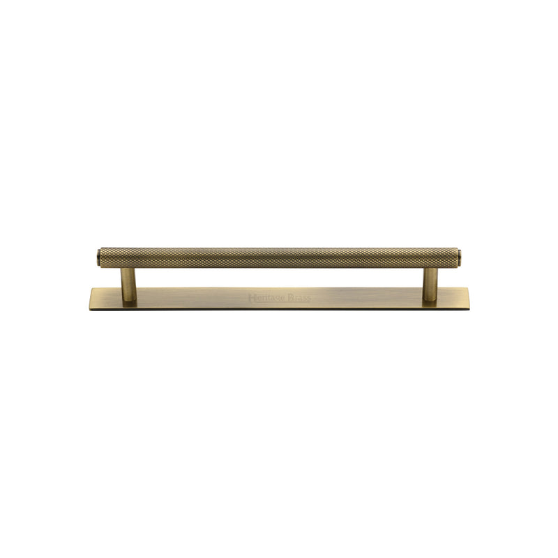 Heritage Brass Cabinet Pull Knurled Design with Plate 96mm CTC Antique Brass Finish - PL4458 96-AT - Choice Handles