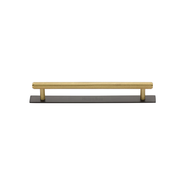Heritage Brass Cabinet Pull Knurled Design with Plate 96mm CTC Matt Bronze/Satin Brass Finish - PL4458 96-BSB - Choice Handles