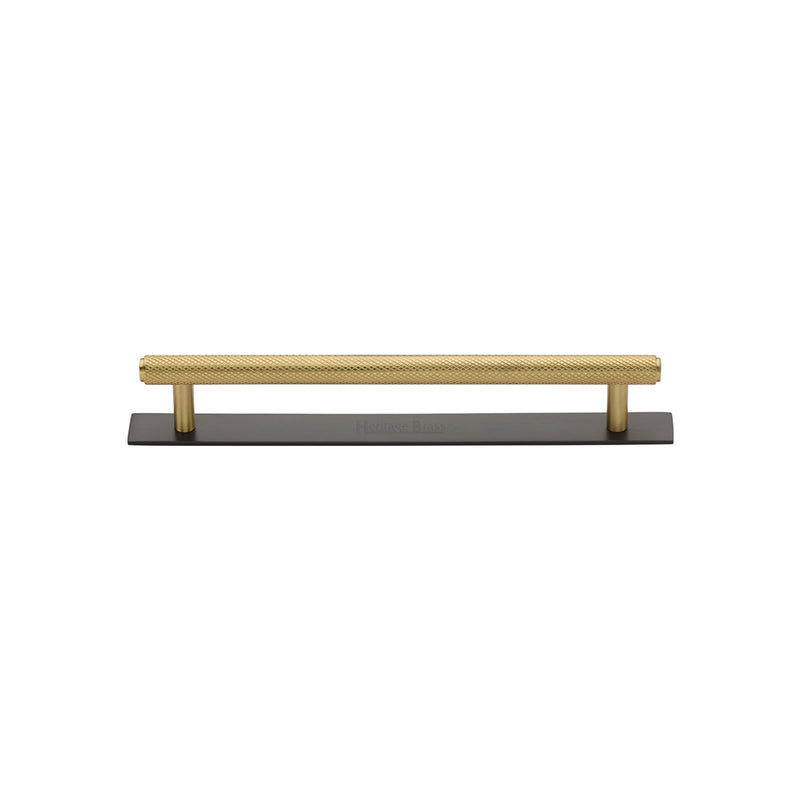Heritage Brass Cabinet Pull Knurled Design with Plate 96mm CTC Matt Bronze/Satin Brass Finish - PL4458 96-BSB - Choice Handles