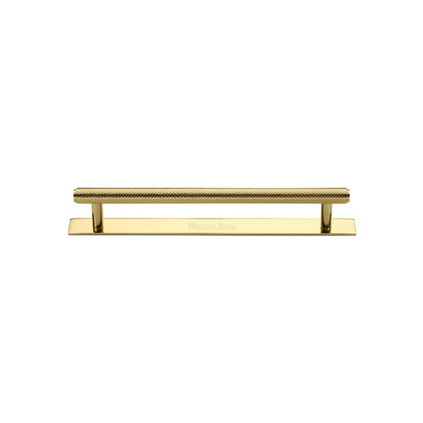 Heritage Brass Cabinet Pull Knurled Design with Plate 96mm CTC Polished Brass Finish - PL4458 96-PB - Choice Handles