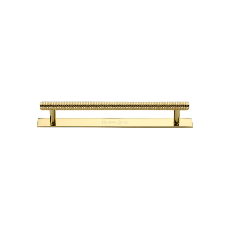 Heritage Brass Cabinet Pull Knurled Design with Plate 96mm CTC Polished Brass Finish - PL4458 96-PB - Choice Handles